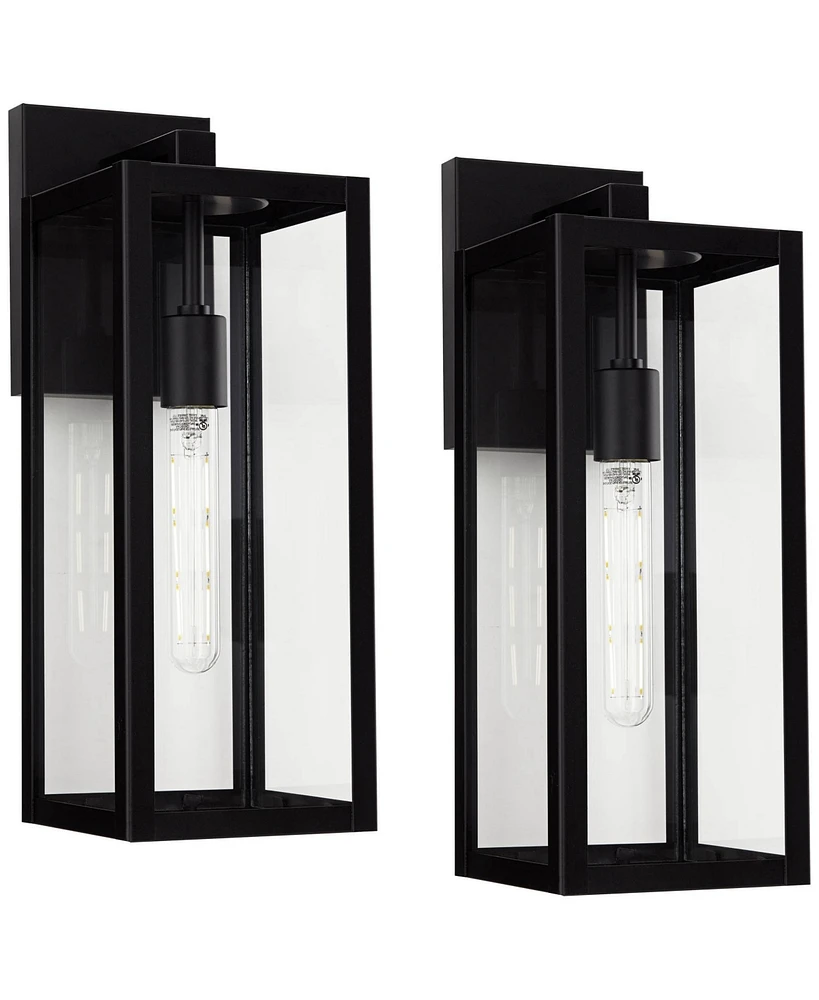 Titan Modern Outdoor Wall Light Fixtures Set of 2 Mystic Black Rectangular Box Frame 17" Clear Glass Panels for Post Exterior Barn Deck House Por