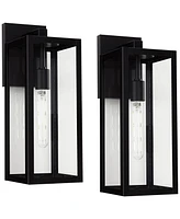 Titan Modern Outdoor Wall Light Fixtures Set of 2 Mystic Black Rectangular Box Frame 17" Clear Glass Panels for Post Exterior Barn Deck House Por