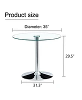 35" Glass Top Round Dining Table - Silver Legs