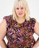 Democracy Trendy Plus Double Ruffle Cap-Sleeve Top
