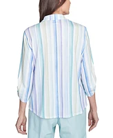 Alfred Dunner Petite St. Thomas Island Stripe Roll-Tab Shirt