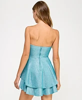 B Darlin Juniors' Strapless Tiered Shimmer Dress