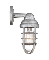 Marlowe Modern Rustic Industrial Outdoor Wall Lights Set of 2 Galvanized Steel 13 1/4" Cage Frame Clear Glass Shade for Exterior Deck House Porch