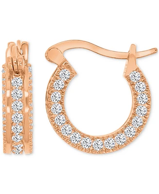 Cubic Zirconia Huggie Hoop Earrings Sterling Silver