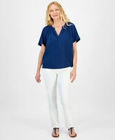 Style & Co Petite Ruffle-Trim Cotton Top, Exclusively at Macy's