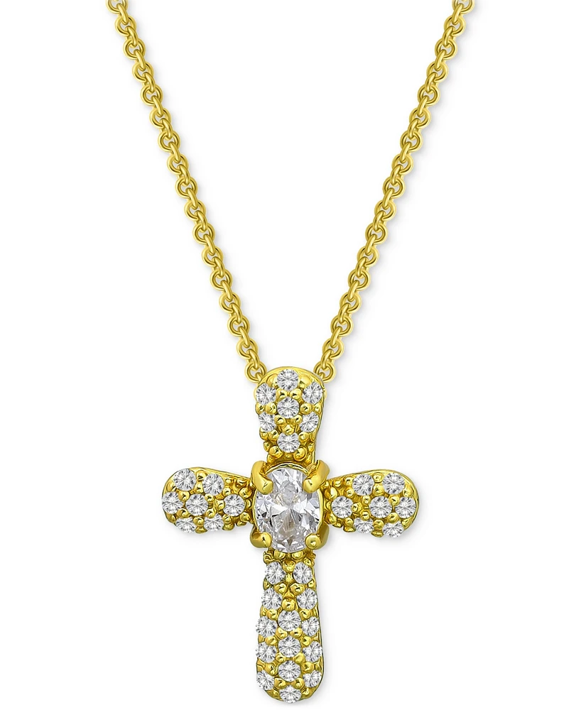 Giani Bernini Cubic Zirconia Cross Pendant Necklace (1/2 c.t. t.w.) 18k Gold Over Sterling Silver, 16" + 2" extender, Exclusively at Macy's