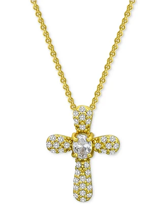 Giani Bernini Cubic Zirconia Cross Pendant Necklace (1/2 c.t. t.w.) 18k Gold Over Sterling Silver, 16" + 2" extender, Exclusively at Macy's