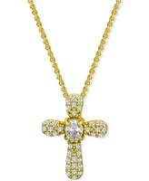 Giani Bernini Cubic Zirconia Cross Pendant Necklace (1/2 c.t. t.w.) 18k Gold Over Sterling Silver, 16" + 2" extender, Exclusively at Macy's