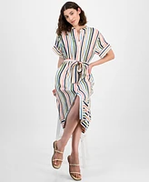 Nautica Jeans Women's Striped Belted Midi Dress