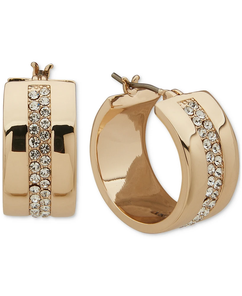 Dkny Gold-Tone Pave Wide Huggie Small Hoop Earrings, 0.66"
