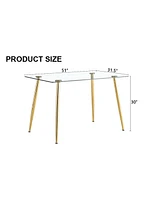 Modern Glass Dining Table, Golden Legs, 51" Kitchen/Living Room