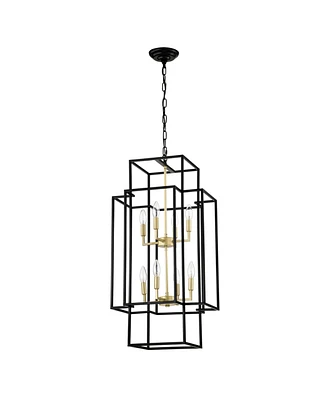8-Light Pendant Chandelier, Matte Black & Gold, Adjustable Height, Industrial Farmhouse, (Bulbs Not Included)