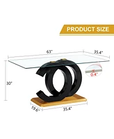 Modern Glass Dining Table for 6-8, Black & Gold Base