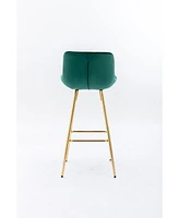 Set Of 2 Bar Stools, With Chrome Footrest Velvet Fabric Counter Stool Golden Leg Simple Bar