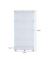 Lighted Two Door Glass Cabinet Glass Display Cabinet with 4 Shelves, White