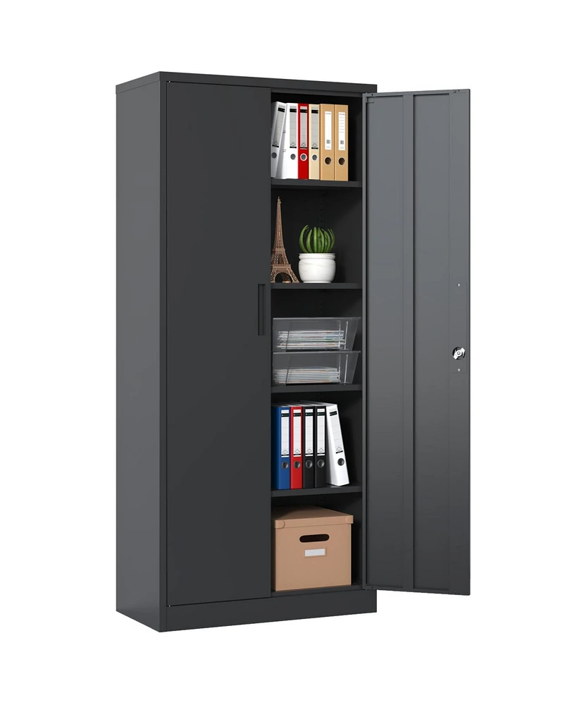 72"H Metal Garage Storage Cabinet, Black Tool Steel Locking Cabinet with Doors and 4 Shelves, Tall Cabinets for Garage Storage Systems Lockable File C