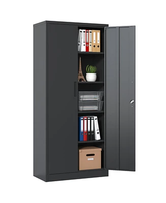 72"H Metal Garage Storage Cabinet, Black Tool Steel Locking Cabinet with Doors and 4 Shelves, Tall Cabinets for Garage Storage Systems Lockable File C