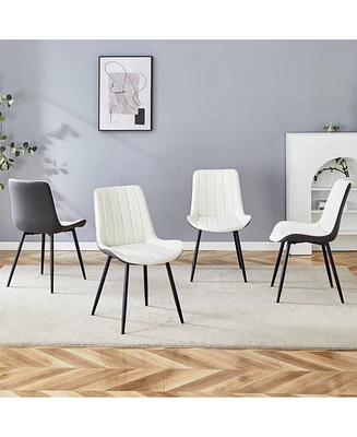 Dining Chair Set - 4 Piece, White/Gray, Extended Seat