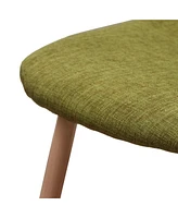 Two Green Fabric Dining Chairs with Light Walnut Iron Legs