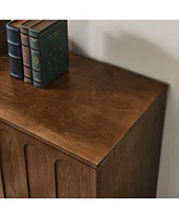 Mid Century Modern Fluted Sideboard Cabinet with Adjustable Shelves & Solid Wood Legs, Buffet Cabinet with Storage, Walnut Storage Cabinet for Living