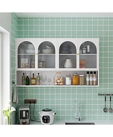 47.25" Four-door Glass Wall Cabinet Storage, Wall-mounted, Suitable for Kitchen, Living Room, Bathroom(white)