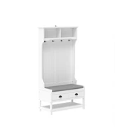 3-in-1 Hallway Hall Tree with 2 Storage Drawer and 4 Coat Rack, Wooden Entryway Shoe Rack Bench with Padded Seat Cushion, Mudroom Bench with Top Stora