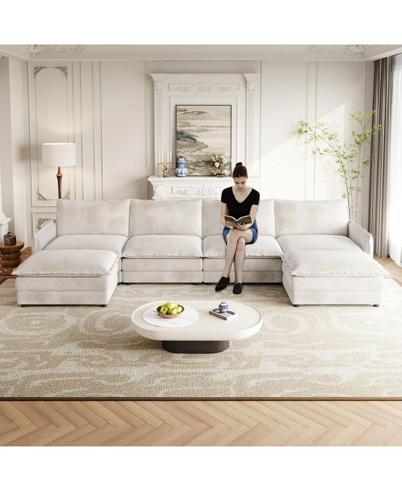 Corduroy -Seater Cloud Couch with Footrests & Cushions