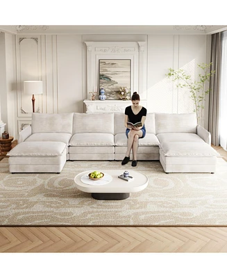 Corduroy -Seater Cloud Couch with Footrests & Cushions