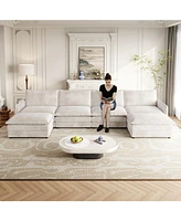 Corduroy -Seater Cloud Couch with Footrests & Cushions