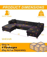 126-inch Modern Style Chenille Three Piece Sofa, Pull Point Design U-shaped Sofa two Chaise Longue Seats, two Pillows and Plastic Feet, Suitable for L
