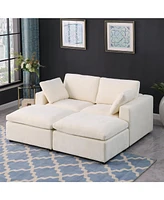68.5" Loveseat Sofa with 2 Ottoman Modular Sofa Sleeper Couch Set Upholstered Couch for Living Room Apartment Small Space, Chenille Beige