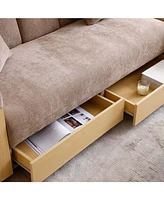 Convertible Sofa Bed with Ottoman, Storage Drawer, Drop Table, and Cup Holders (Light Brown)