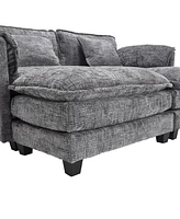 Plush Chenille Sofa with Detachable Armrests, Footstools and Side Pockets