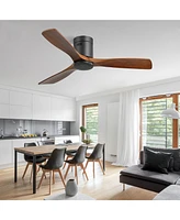 52'' Modern 3 Solid Wood Blade Ceiling Fan with 6-speed Remote Control and Forward Reverse Rotation Function for Indoor
