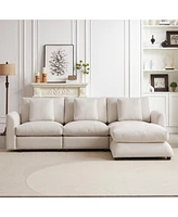 Cozy L-Shaped Sofa: Ottoman, 3 Cushions, 3 Pillows