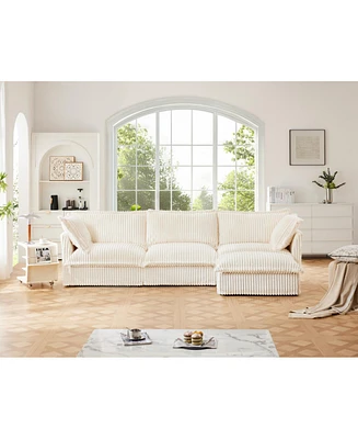 Corduroy L-Shaped Sectional Sofa with Ottoman & Pillows