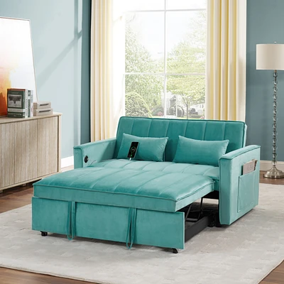 54.33 inch versatile foldable sofa bed in 3 lengths, modern sofa sofa sofa velvet pull-out bed, adjustable back (Green)
