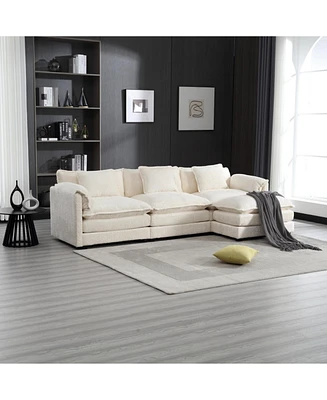 Modern Large boucle Fabric L-Shape Sectional Chenille fabric, movable pedals, detachable armrests, oversized three-seat Sofa