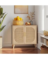 Buffet Cabinet with Storage, Accent Bathroom Floor Cabinet, with Two Doors and 4 compartments forStorage, Cabinet with Solid Wood Feet, Sideboard Cabi