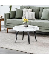 Elegant Marble Round Coffee Table with Black Metal Legs