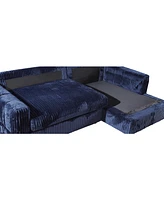 Modern Corduroy Blue Corner sofa Sleeper Sofa Couch With Comfy Deep Seat& 6 Pillows