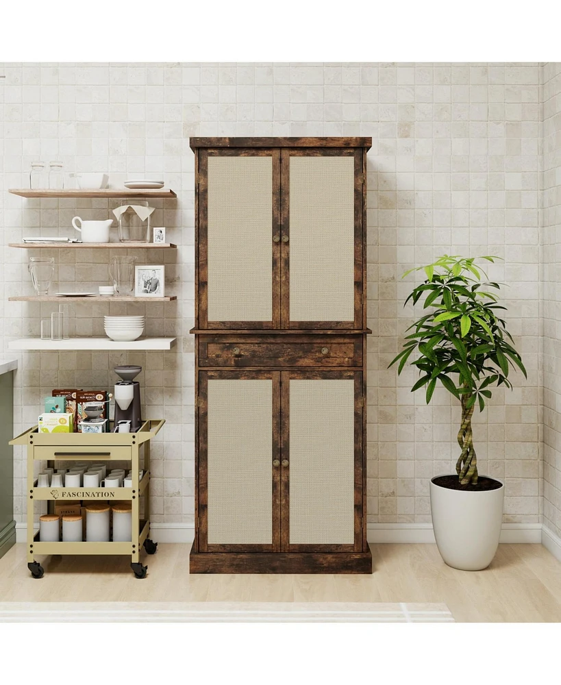 4 Door Cabinet with 1 Drawer, with 4 Adjustable Inner Shelves, Storage Cabinet
