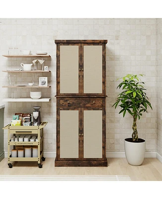 4 Door Cabinet with 1 Drawer, with 4 Adjustable Inner Shelves, Storage Cabinet