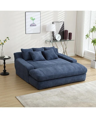 Chenille 2-seater lazy sofa With 5 back pillows, Comfy Sofa- Deep Seat Couch for Living Room, Club (Navy)