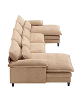 U Shaped Modular Sectional Sofa Couch, corner sofa with 4pcs waist pillows, Chaise Lounge, terrycloth fabric sofa,Upholstered 4 Seater Couch for Livin