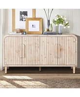 59" Farmhouse Sideboard, Vertical Grain Carving, Adjustable Shelves, Natural Wood