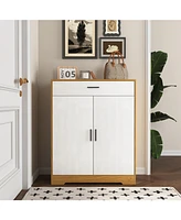 Freestanding 4-Tier Shoe Cabinet with Drawer and Adjustable Shelves