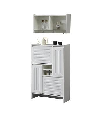 Functional Shoe Cabinet with Wall Unit: Narrow Organizer for Hallway and Bedroom (White)