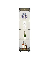 Led lights Glass Display Cabinet 4 Shelves with Door, Floor Standing Curio Bookshelf for Living Room Bedroom Office, 64.7" 16.7" 14.3",