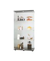 Two-door Glass Display Cabinet 4 Shelves with Door, Floor Standing Curio Bookshelf for Living Room Bedroom Office, 64.7" 31.7" 14.3", B